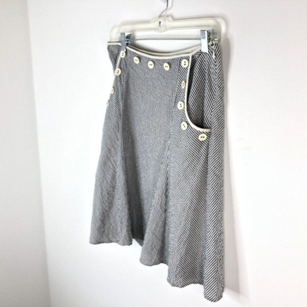 Anthropologie Viola Womens Skirt Size 0 Gray White Seersucker Striped Pockets - Picture 5 of 12